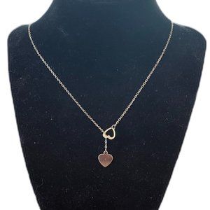 Silver Tone Dainty Heart Lariat Necklace | Lightweight Layering | Boho